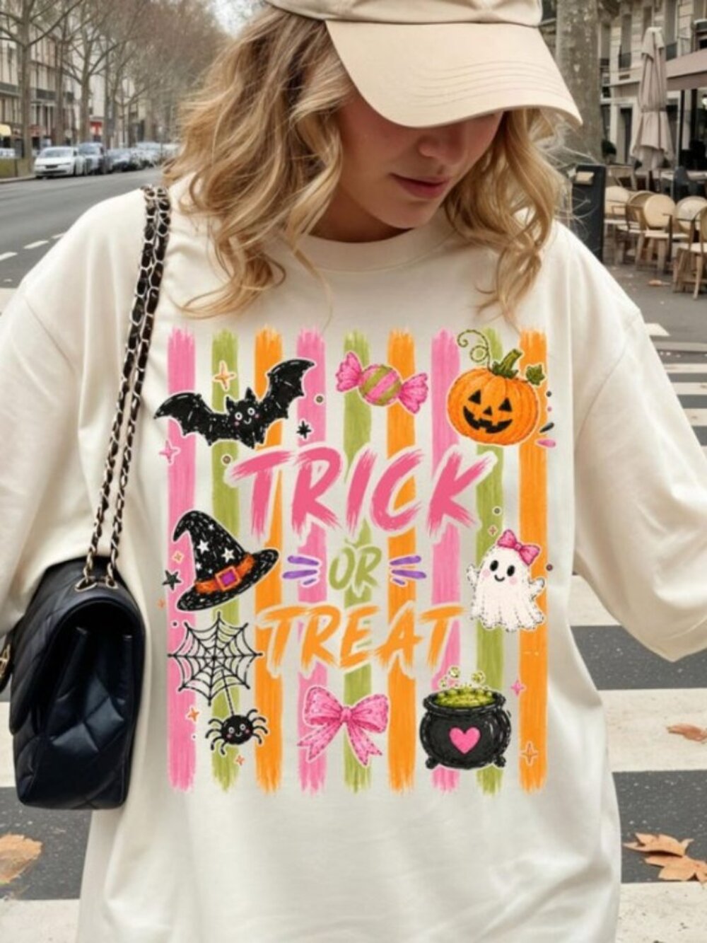 Trick or Treat Halloween Shirt, Striped Spooky Season Tee